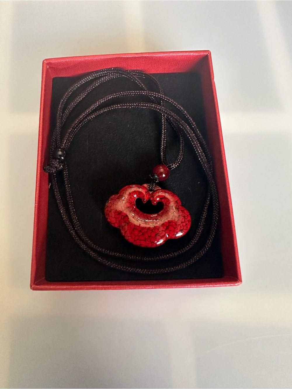 New Red Cinnabar Ruyi Pendant Necklace – Feng Shui Lucky Fortune Charm